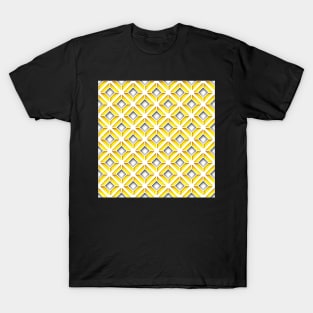 Yellow and Gray 3d Geometric Pattern, Rhombic Motif T-Shirt